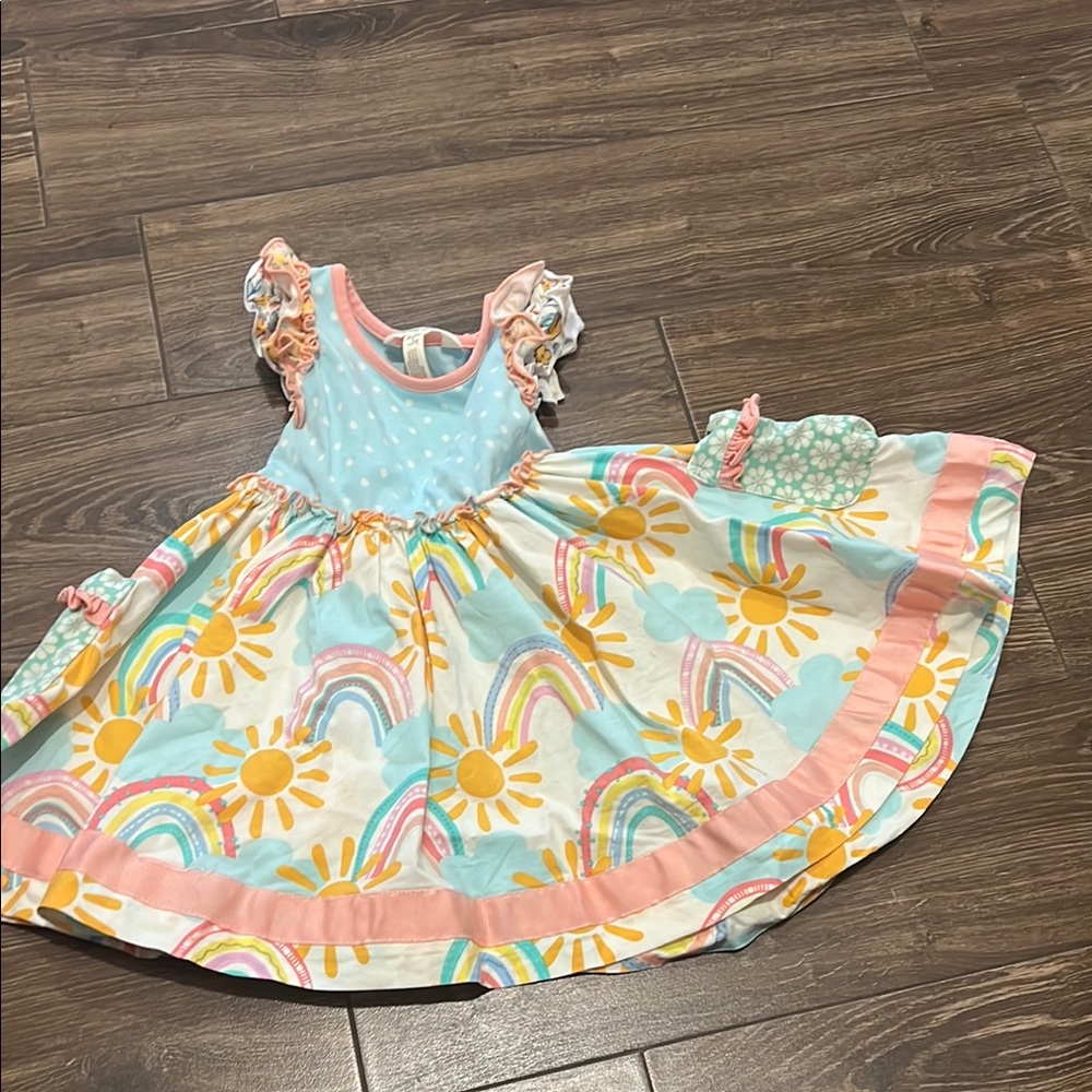 Matilda Jane Gold and Pink Casual Sundress with Flutter Sleeves